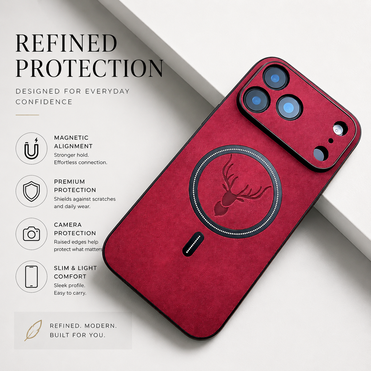 Premium iPhone Case MagSafe Faux Leather Magnetic Full Coverage Protective Cover Anti Scratch Anti Fingerprint Slim Non Slip Wireless Charging Case
