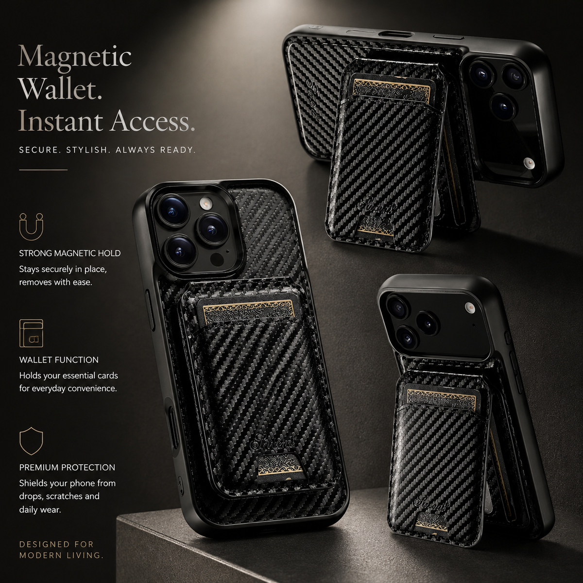 Premium iPhone Case MagSafe Faux Leather Wallet Card Holder Stand Shockproof Protective Cover Wireless Charging Slim Magnetic Full Coverage Protection