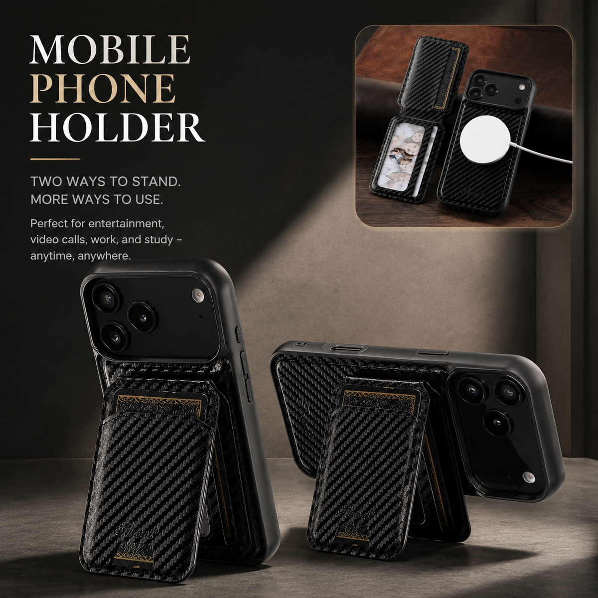 Premium iPhone Case MagSafe Faux Leather Wallet Card Holder Stand Shockproof Protective Cover Wireless Charging Slim Magnetic Full Coverage Protection