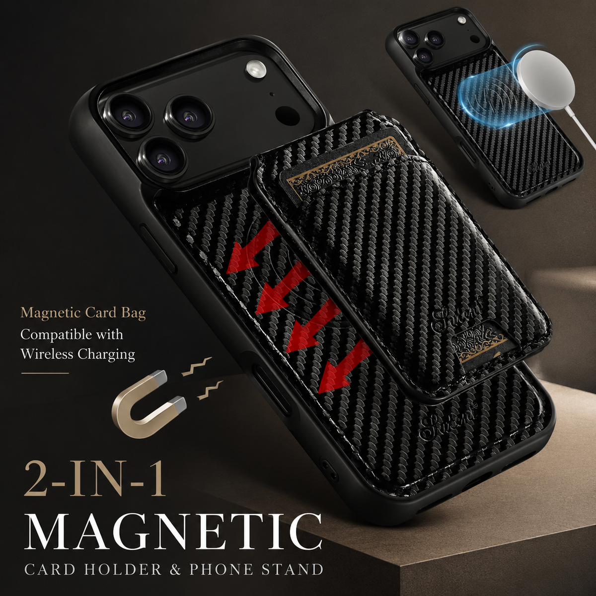 Premium iPhone Case MagSafe Faux Leather Wallet Card Holder Stand Shockproof Protective Cover Wireless Charging Slim Magnetic Full Coverage Protection