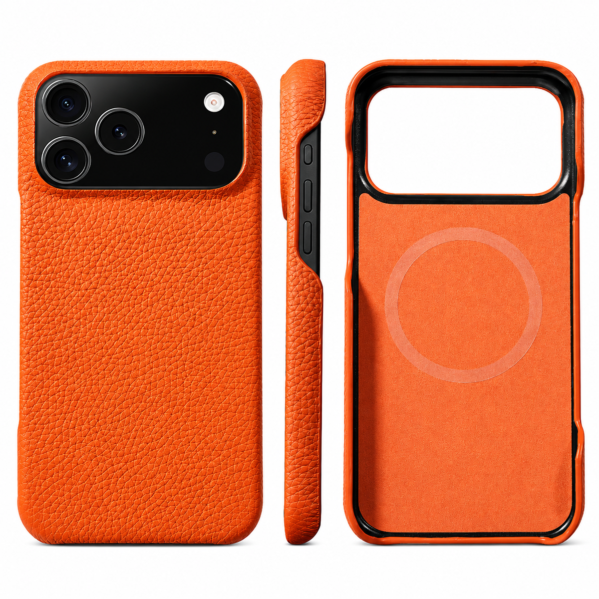 Premium iPhone Case MagSafe Genuine Cowhide Leather Magnetic Protective Cover Lychee Texture Hard PC Anti Scratch Non Slip Slim Full Coverage Back Case