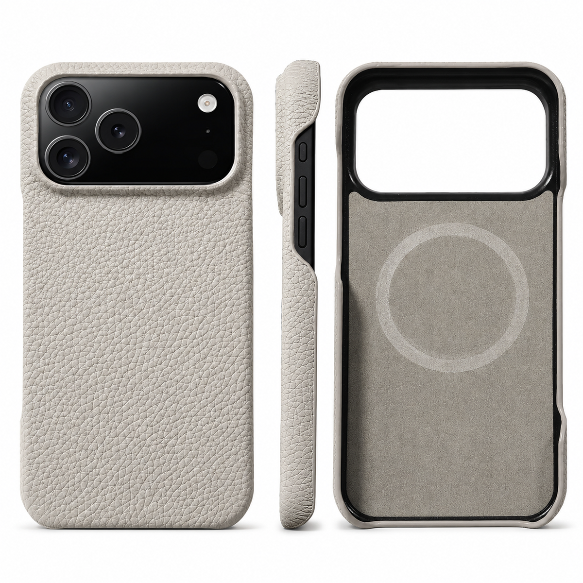 Premium iPhone Case MagSafe Genuine Cowhide Leather Magnetic Protective Cover Lychee Texture Hard PC Anti Scratch Non Slip Slim Full Coverage Back Case
