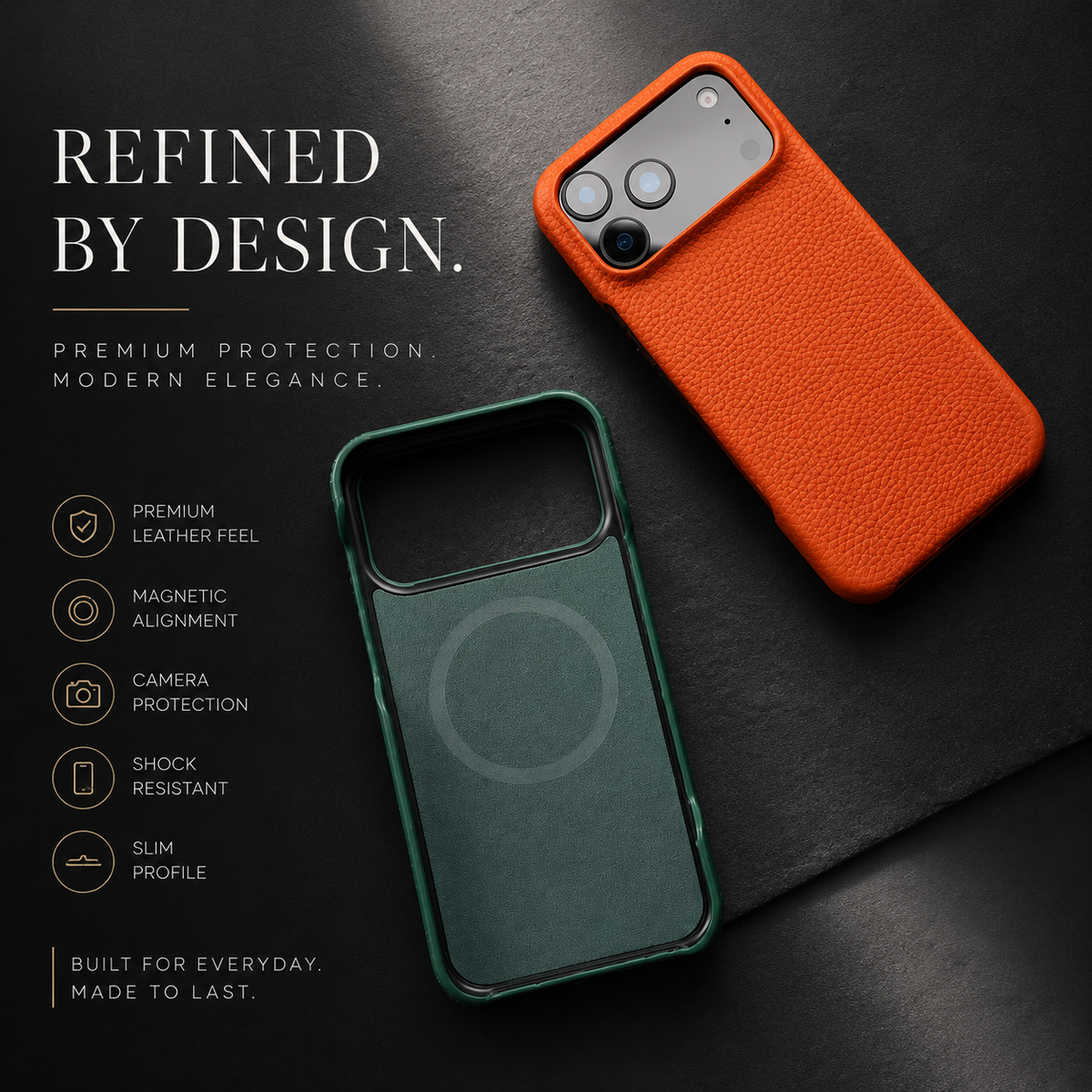 Premium iPhone Case MagSafe Genuine Cowhide Leather Magnetic Protective Cover Lychee Texture Hard PC Anti Scratch Non Slip Slim Full Coverage Back Case