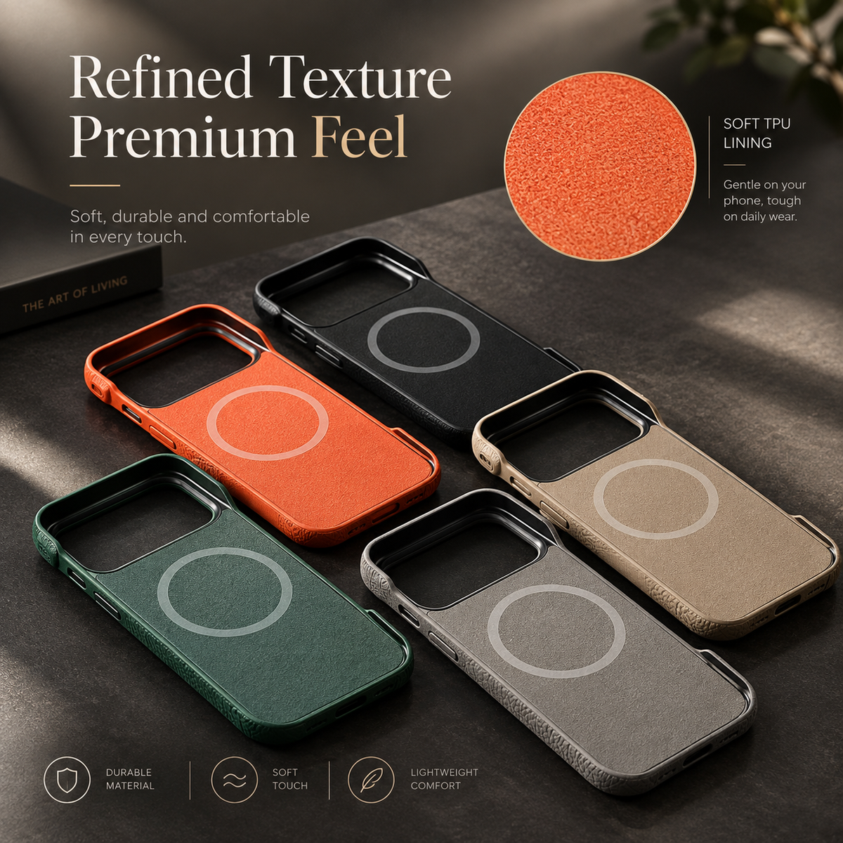 Premium iPhone Case MagSafe Genuine Cowhide Leather Magnetic Protective Cover Lychee Texture Hard PC Anti Scratch Non Slip Slim Full Coverage Back Case
