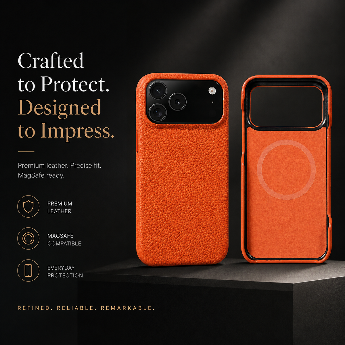 Premium iPhone Case MagSafe Genuine Cowhide Leather Magnetic Protective Cover Lychee Texture Hard PC Back Non Slip Slim Anti Scratch Full Coverage Case