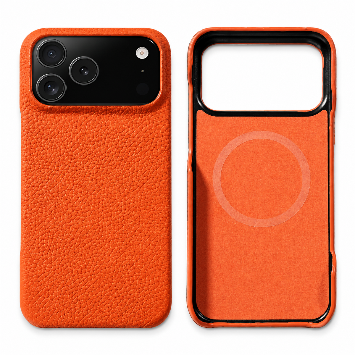 Premium iPhone Case MagSafe Genuine Cowhide Leather Magnetic Protective Cover Lychee Texture Hard PC Back Non Slip Slim Anti Scratch Full Coverage Case