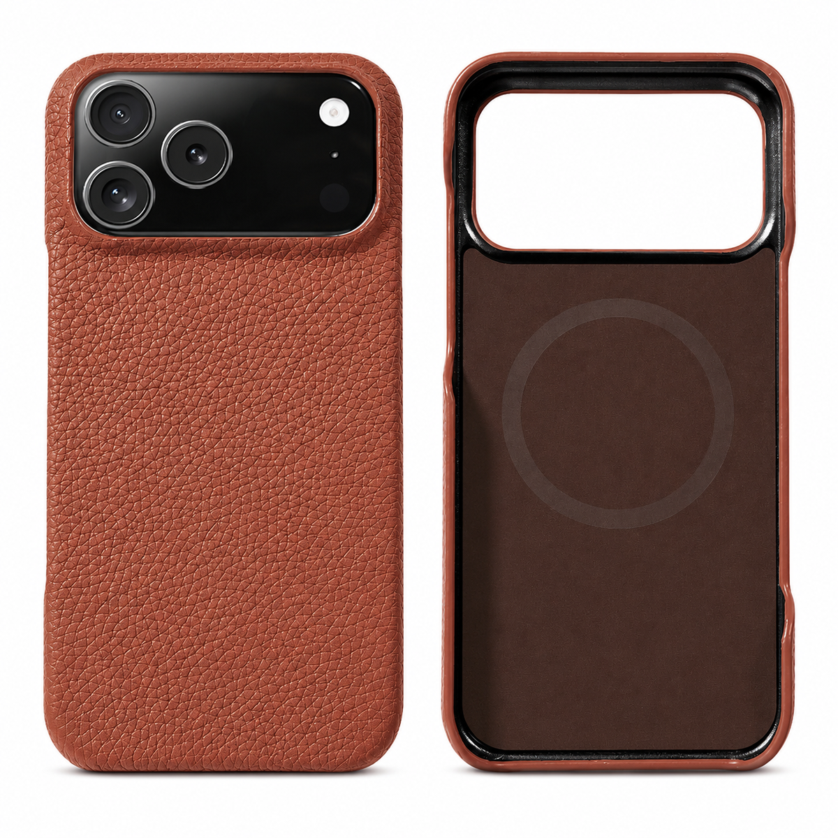 Premium iPhone Case MagSafe Genuine Cowhide Leather Magnetic Protective Cover Lychee Texture Hard PC Back Non Slip Slim Anti Scratch Full Coverage Case