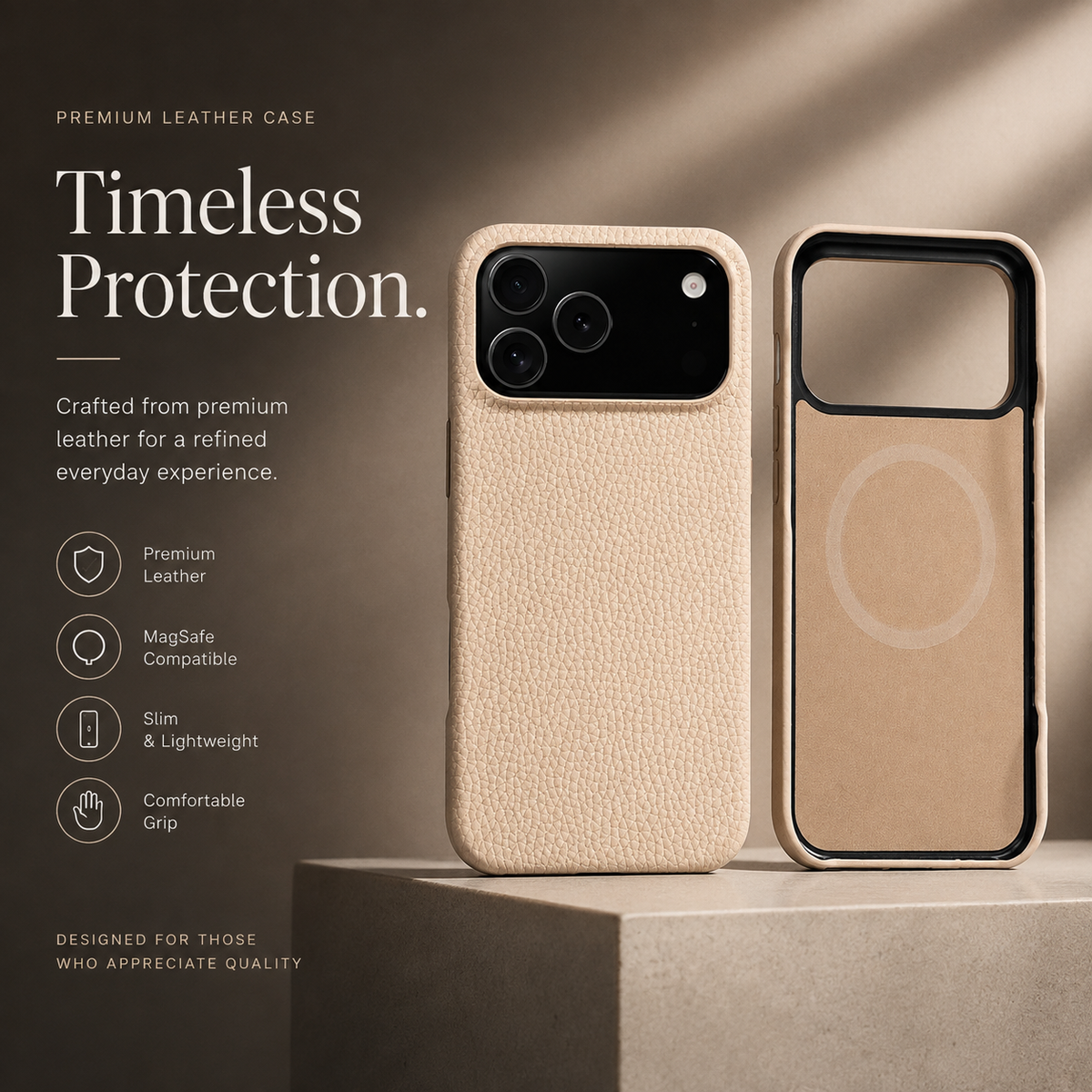 Premium iPhone Case MagSafe Genuine Cowhide Leather Magnetic Protective Cover Lychee Texture Hard PC Back Non Slip Slim Anti Scratch Full Coverage Case