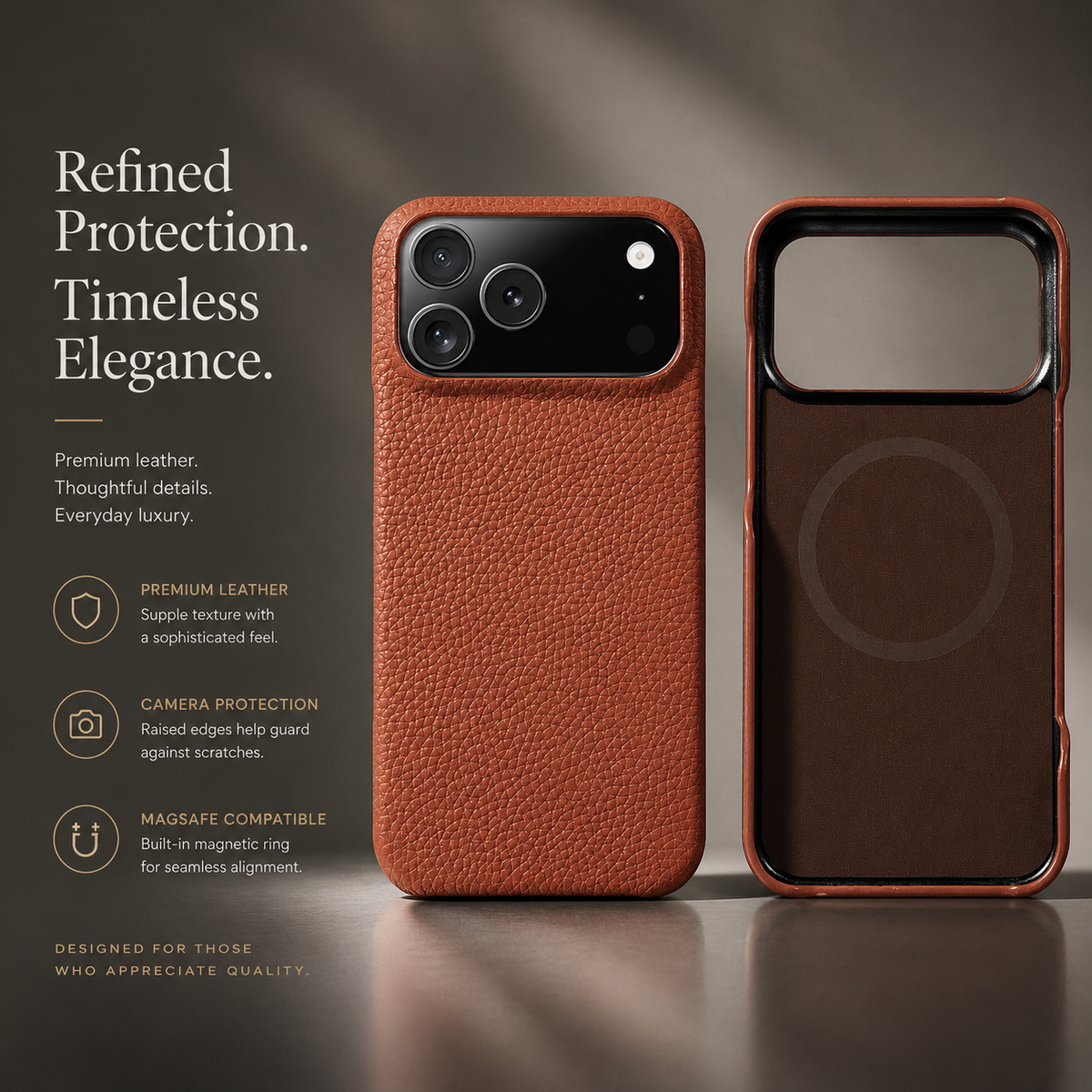 Premium iPhone Case MagSafe Genuine Cowhide Leather Magnetic Protective Cover Lychee Texture Hard PC Back Non Slip Slim Anti Scratch Full Coverage Case