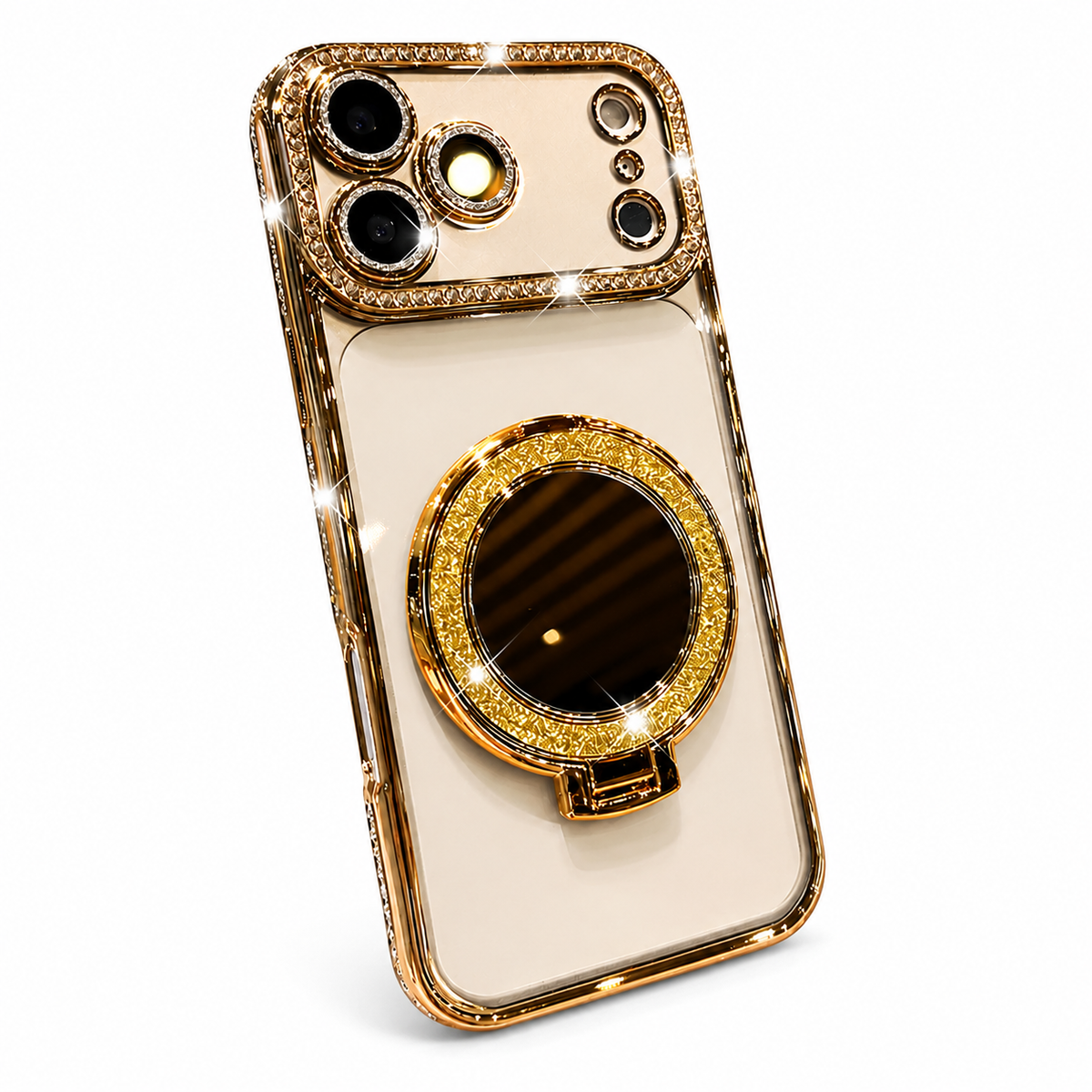 Premium iPhone Case MagSafe Glitter Lens Film Mirror Magnetic Ring Stand Clear TPU Shockproof Anti Scratch Slim Sparkling Protective Cover Case Design