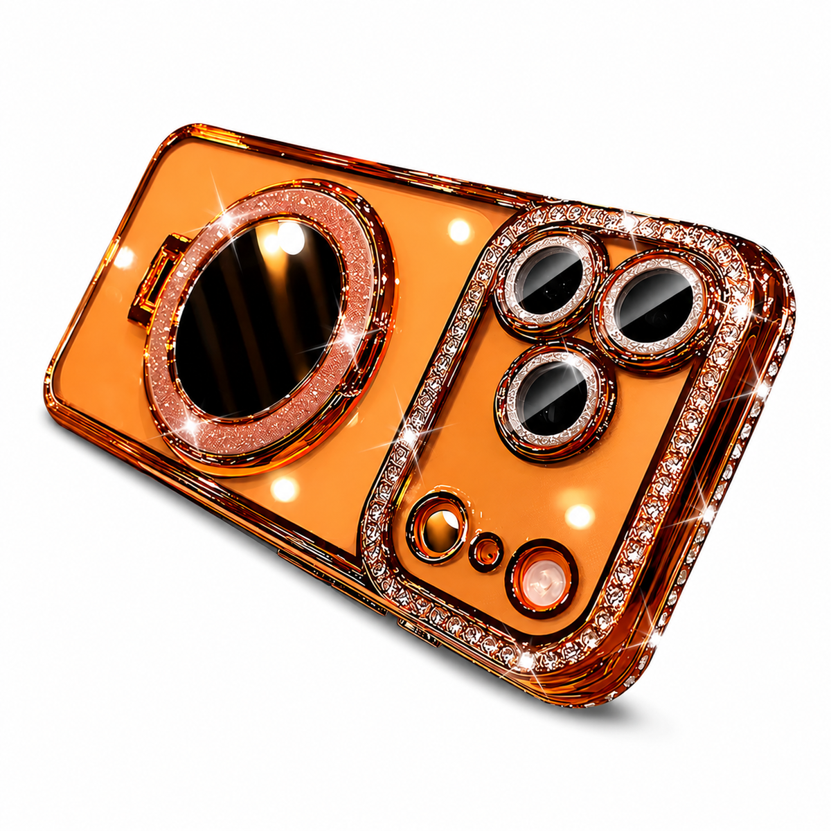 Premium iPhone Case MagSafe Glitter Lens Film Mirror Magnetic Ring Stand Clear TPU Shockproof Anti Scratch Slim Sparkling Protective Cover Case Design