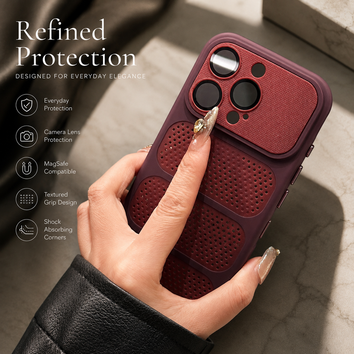 Premium iPhone Case MagSafe Heat Dissipation Mesh Magnetic Shockproof Acrylic Protective Cover Matte Soft Washable Slim Cooling Bumper Case
