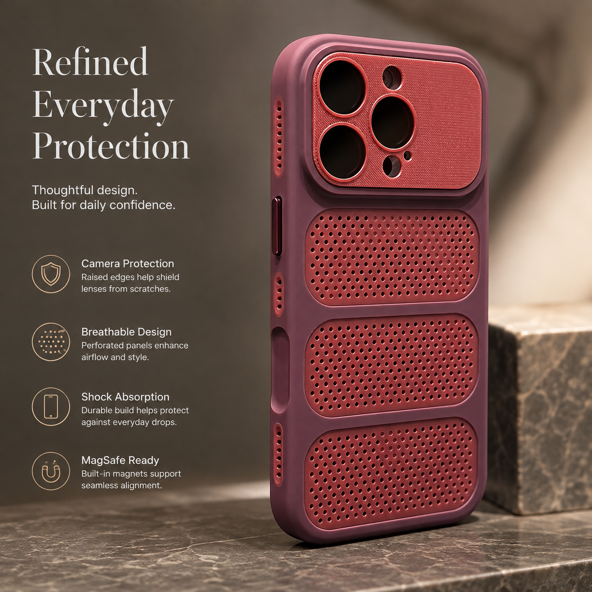 Premium iPhone Case MagSafe Heat Dissipation Mesh Magnetic Shockproof Acrylic Protective Cover Matte Soft Washable Slim Cooling Bumper Case