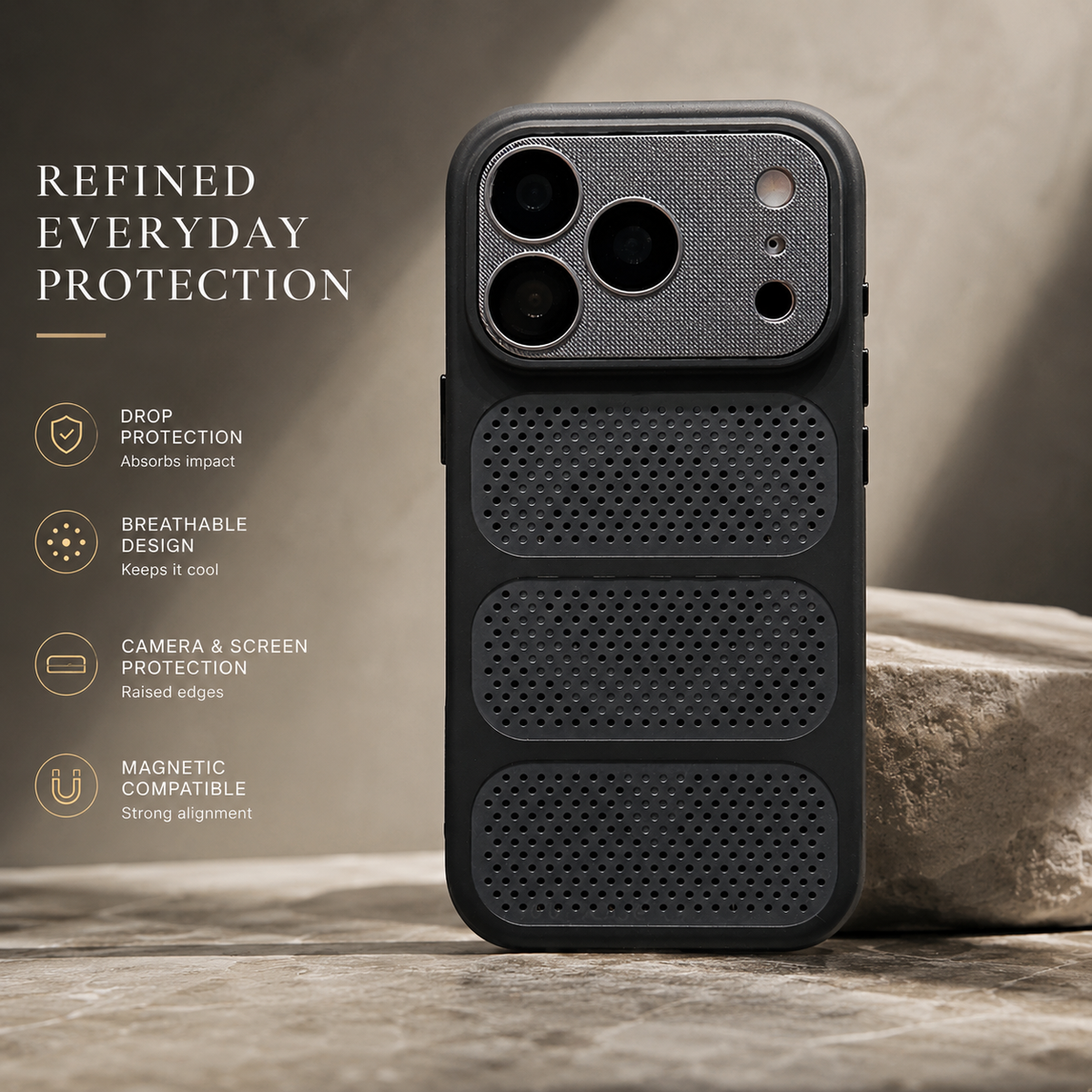 Premium iPhone Case MagSafe Heat Dissipation Mesh Magnetic Shockproof Acrylic Protective Cover Matte Soft Washable Slim Cooling Bumper Case
