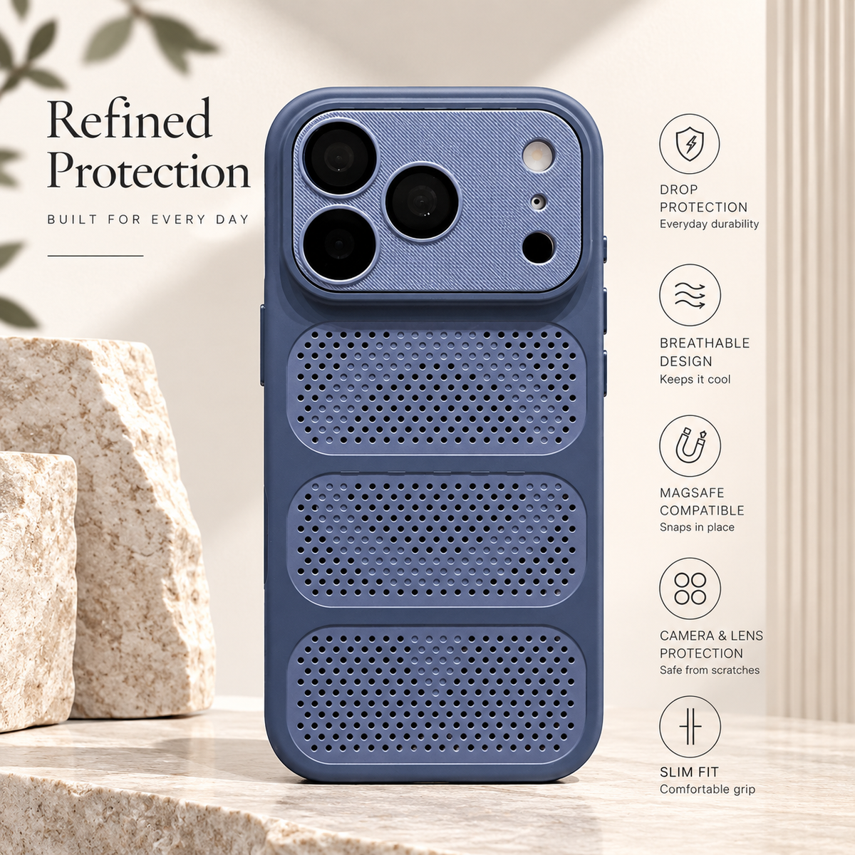 Premium iPhone Case MagSafe Heat Dissipation Mesh Magnetic Shockproof Acrylic Protective Cover Matte Soft Washable Slim Cooling Bumper Case