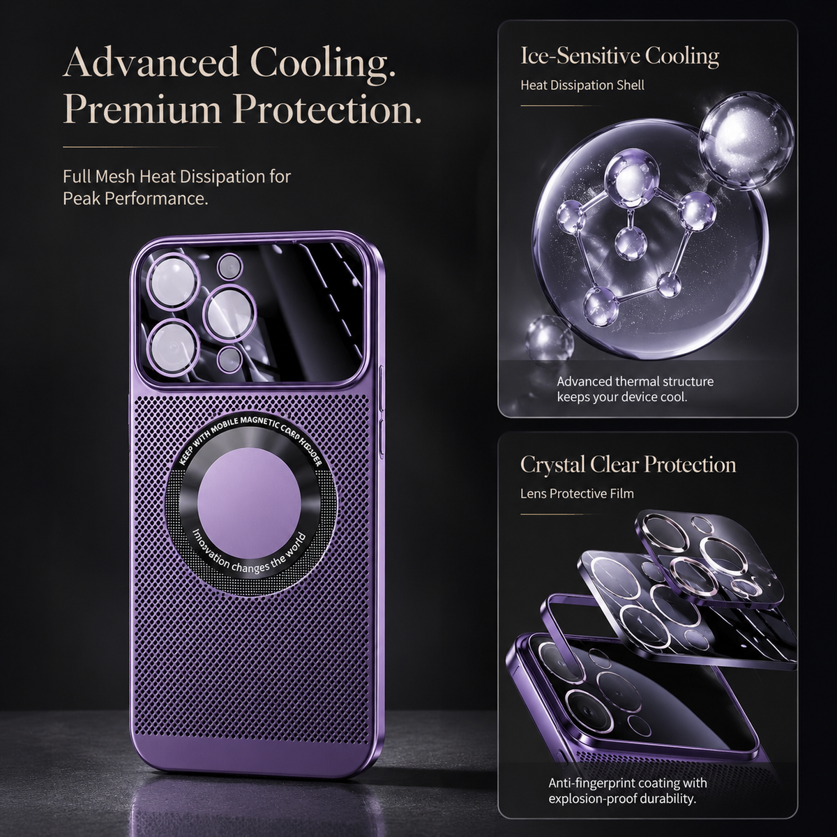 Premium iPhone Case MagSafe Heat Dissipation Metal Frame Shockproof Camera Lens Protection Electroplated Slim Protective Cover Magnetic Cooling Design