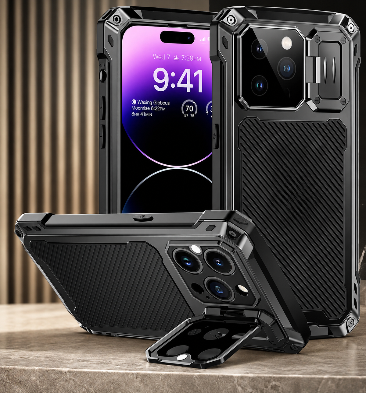 Premium iPhone Case MagSafe Heavy Duty Aluminum Armor Shockproof Full Coverage Camera Screen Protection Kickstand Non Slip Dual Layer Rugged Case