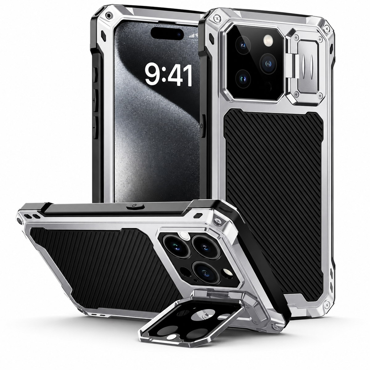 Premium iPhone Case MagSafe Heavy Duty Aluminum Armor Shockproof Full Coverage Camera Screen Protection Kickstand Non Slip Dual Layer Rugged Case