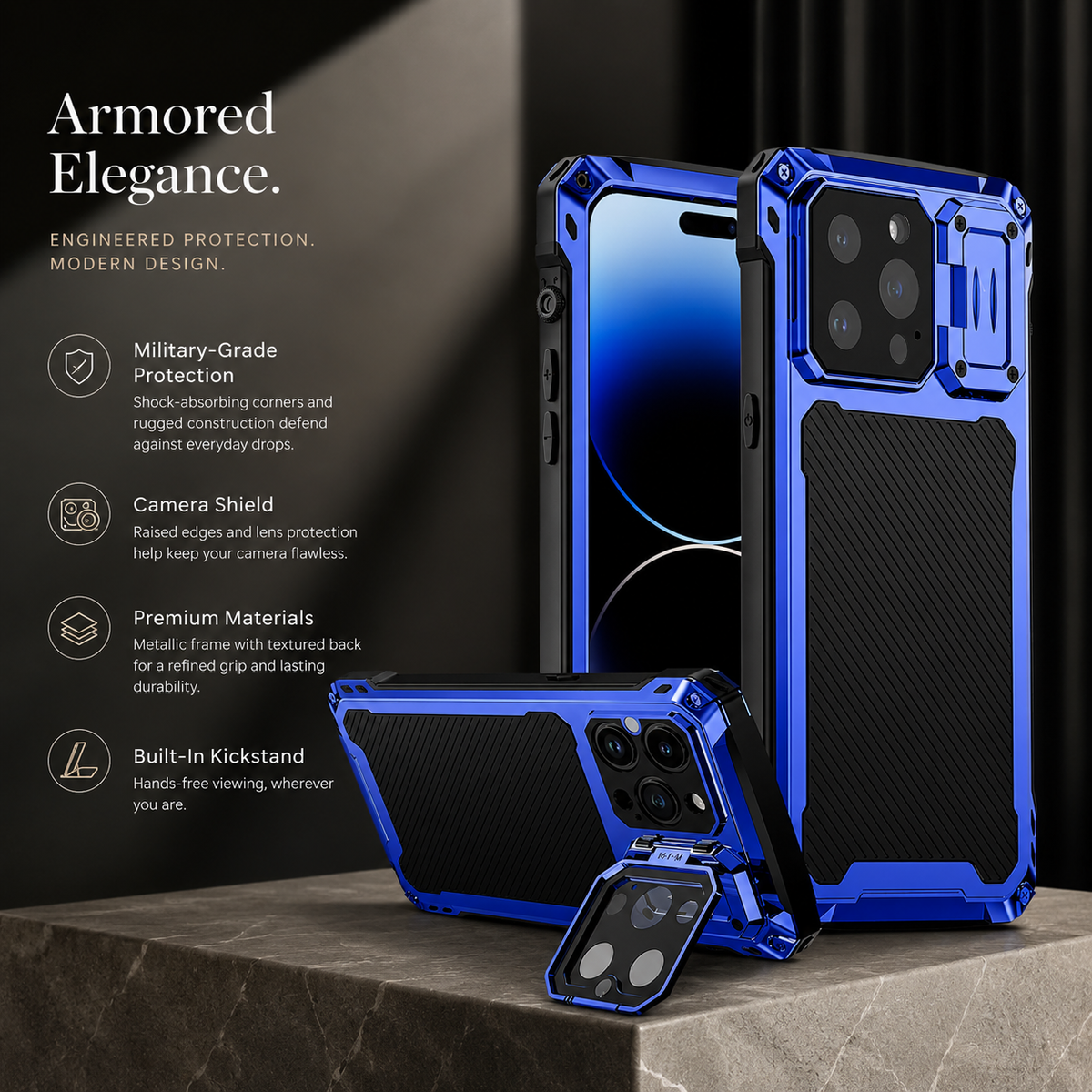 Premium iPhone Case MagSafe Heavy Duty Aluminum Armor Shockproof Full Coverage Camera Screen Protection Kickstand Non Slip Dual Layer Rugged Case