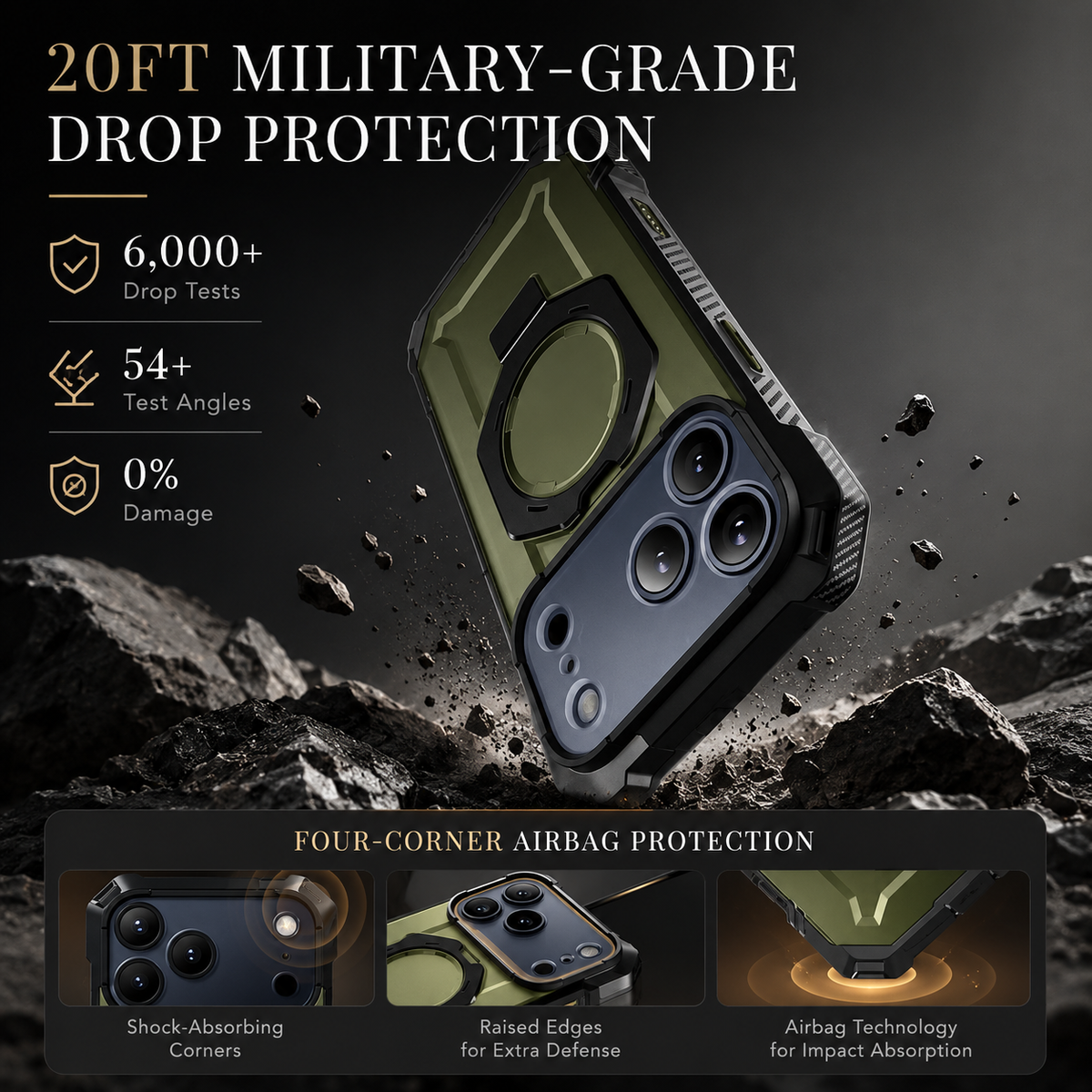 Premium iPhone Case MagSafe Heavy Duty Rugged Shockproof PC TPU Protective Cover Camera Control Button Magnetic Kickstand Non Slip Armor Bumper Case