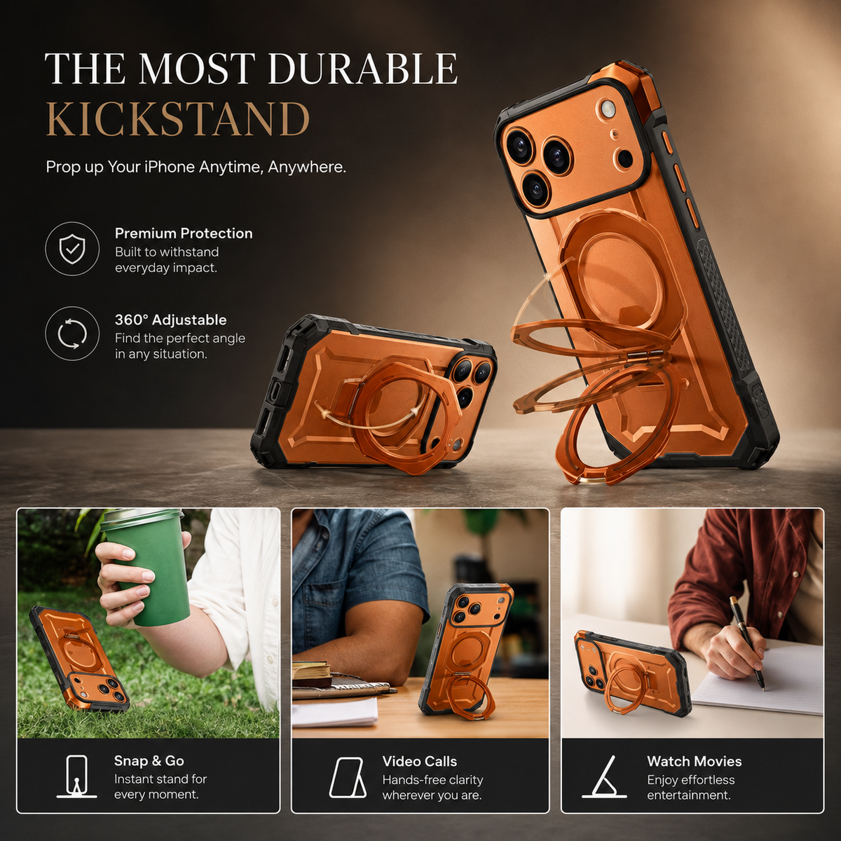 Premium iPhone Case MagSafe Heavy Duty Rugged Shockproof PC TPU Protective Cover Camera Control Button Magnetic Kickstand Non Slip Armor Bumper Case