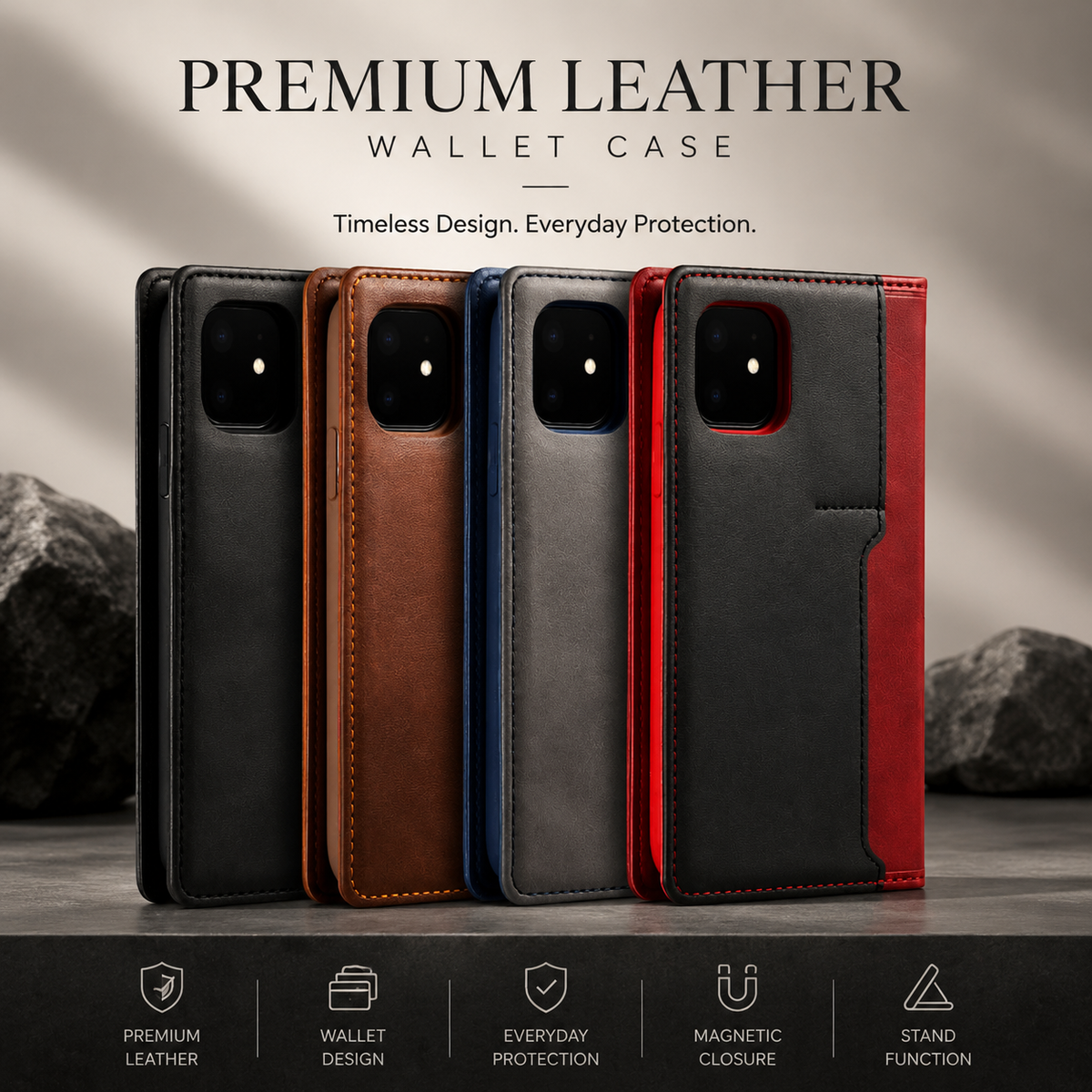 Premium iPhone Case MagSafe Leather Flip Wallet Card Holder Magnetic Closure Shockproof Camera Lens Protection Slim Full Coverage Protective Cover Fit