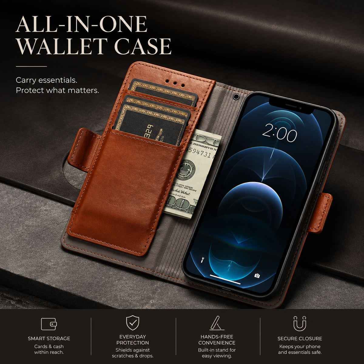Premium iPhone Case MagSafe Leather Flip Wallet Card Holder Magnetic Closure Shockproof Camera Lens Protection Slim Full Coverage Protective Cover Fit