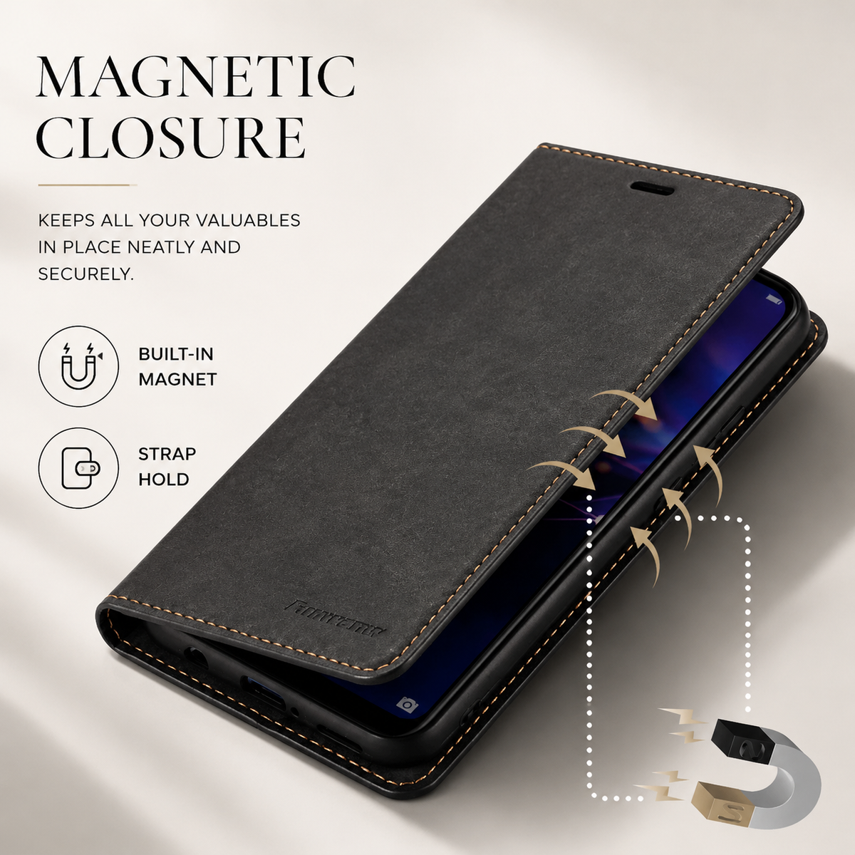 Premium iPhone Case MagSafe Leather Flip Wallet Suede Card Holder Cash Pocket Stand Magnetic Protective Cover Shockproof Slim Full Coverage Light Case