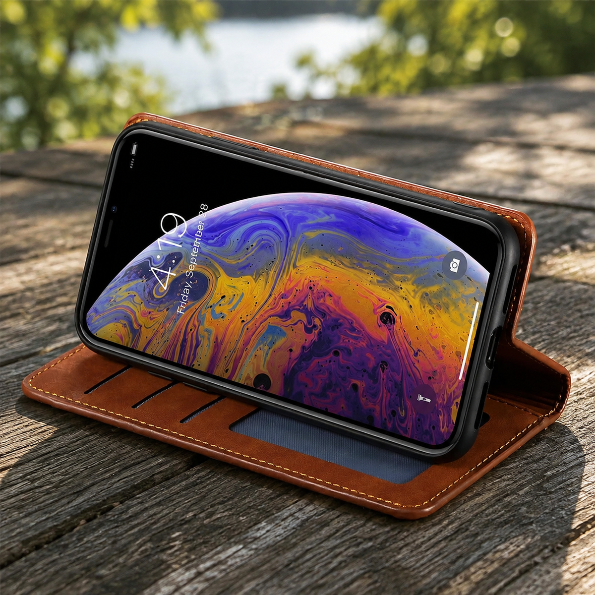 Premium iPhone Case MagSafe Leather Flip Wallet Suede Card Holder Cash Pocket Stand Magnetic Protective Cover Shockproof Slim Full Coverage Light Case