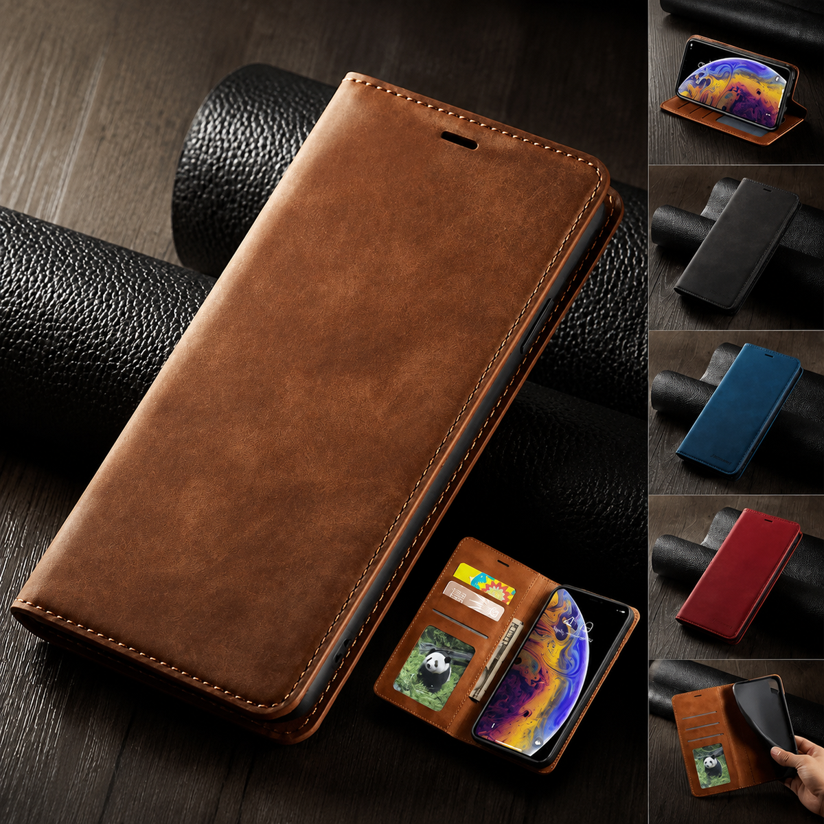 Premium iPhone Case MagSafe Leather Flip Wallet Suede Card Holder Cash Pocket Stand Magnetic Protective Cover Shockproof Slim Full Coverage Light Case