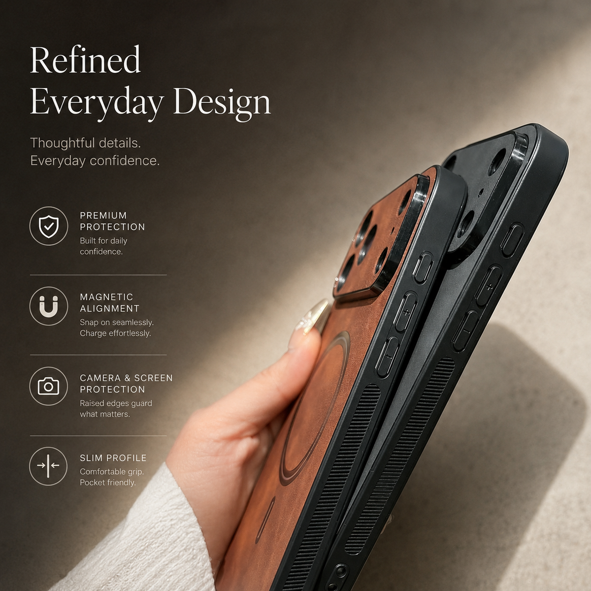 Premium iPhone Case MagSafe Leather Magnetic Protective Cover Shockproof PC TPU Anti Scratch Wireless Charging Slim Non Slip Full Coverage Modern Case