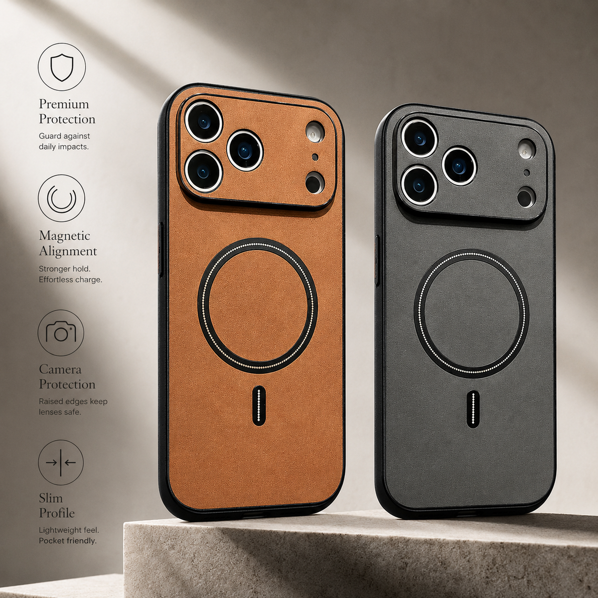 Premium iPhone Case MagSafe Leather Magnetic Protective Cover Shockproof PC TPU Anti Scratch Wireless Charging Slim Non Slip Full Coverage Modern Case