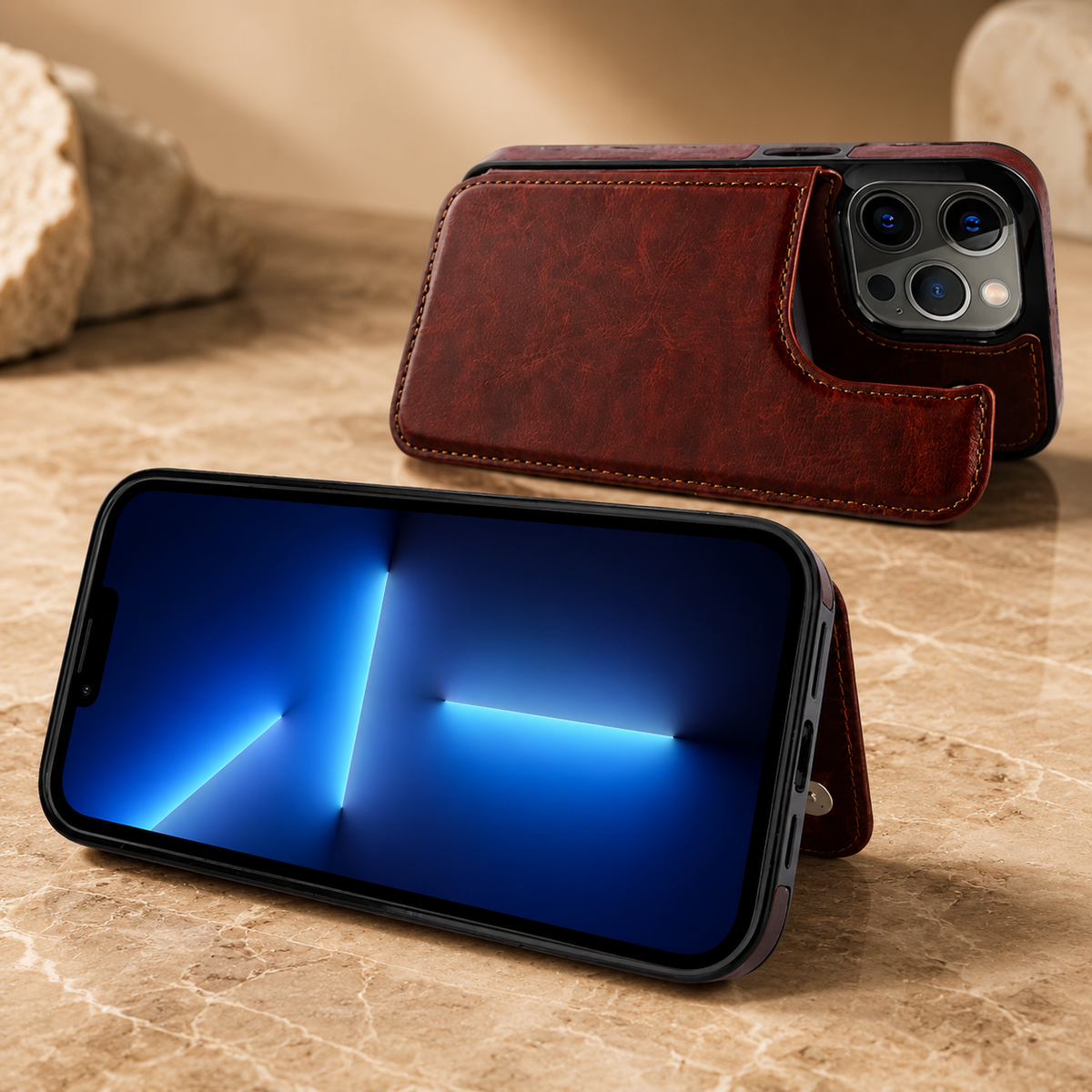 Premium iPhone Case MagSafe Leather Wallet Card Holder Flip Stand Magnetic Closure RFID Protective Cover Shockproof Camera Bumper Full Coverage Modern