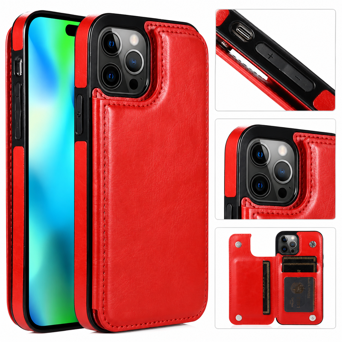 Premium iPhone Case MagSafe Leather Wallet Card Holder Flip Stand Magnetic Closure RFID Protective Cover Shockproof Camera Bumper Full Coverage Modern