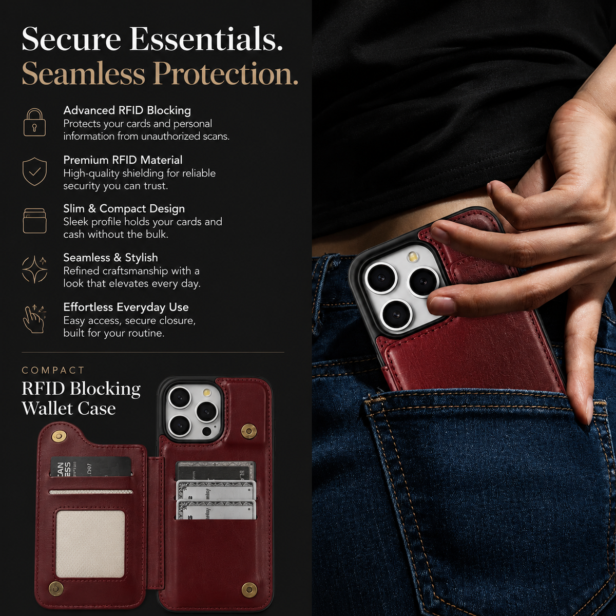 Premium iPhone Case MagSafe Leather Wallet Card Holder Flip Stand Magnetic Closure RFID Protective Cover Shockproof Camera Bumper Full Coverage Modern