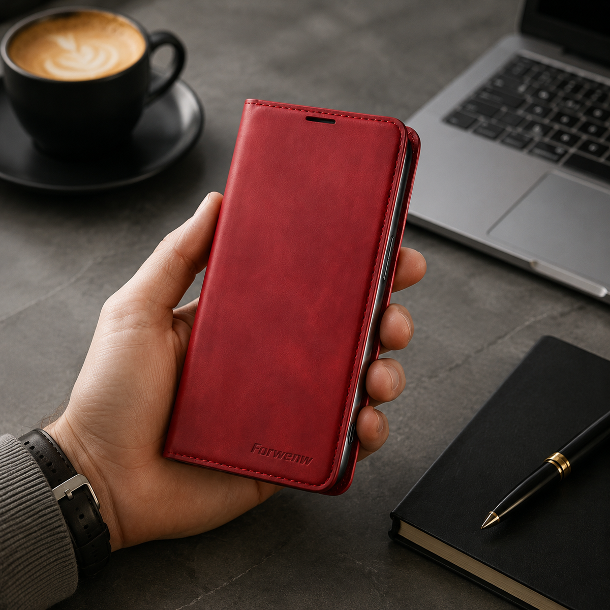Premium iPhone Case MagSafe Leather Wallet Card Holder Flip Stand Magnetic Closure Shockproof Protective Cover Camera Protection Slim Executive Design