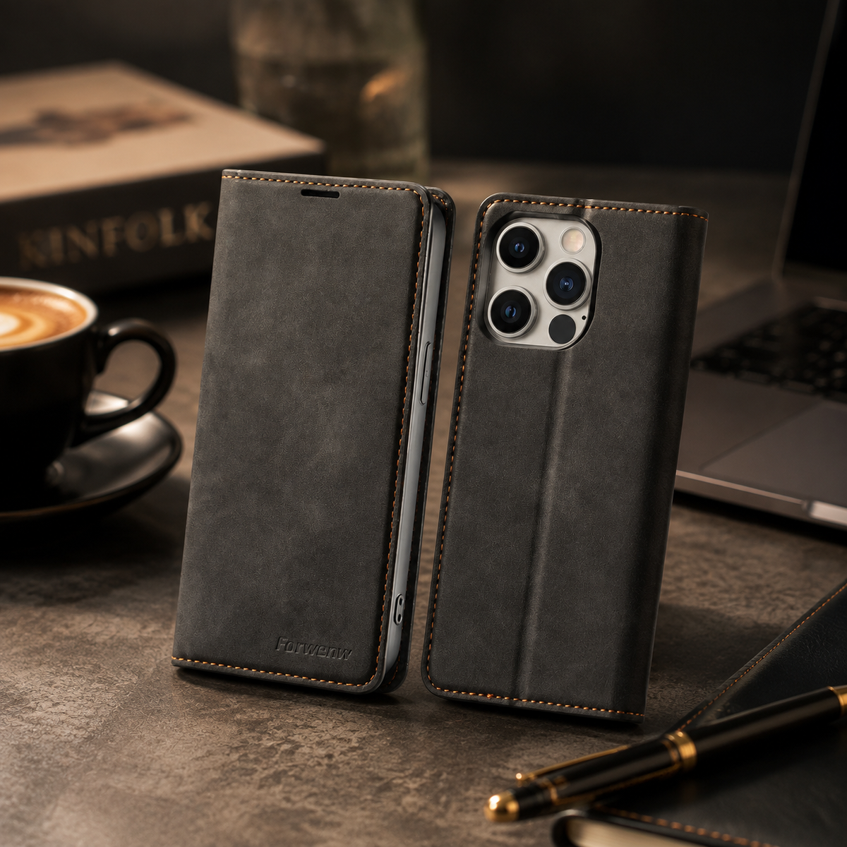 Premium iPhone Case MagSafe Leather Wallet Card Holder Flip Stand Magnetic Closure Shockproof Protective Cover Camera Protection Slim Executive Design