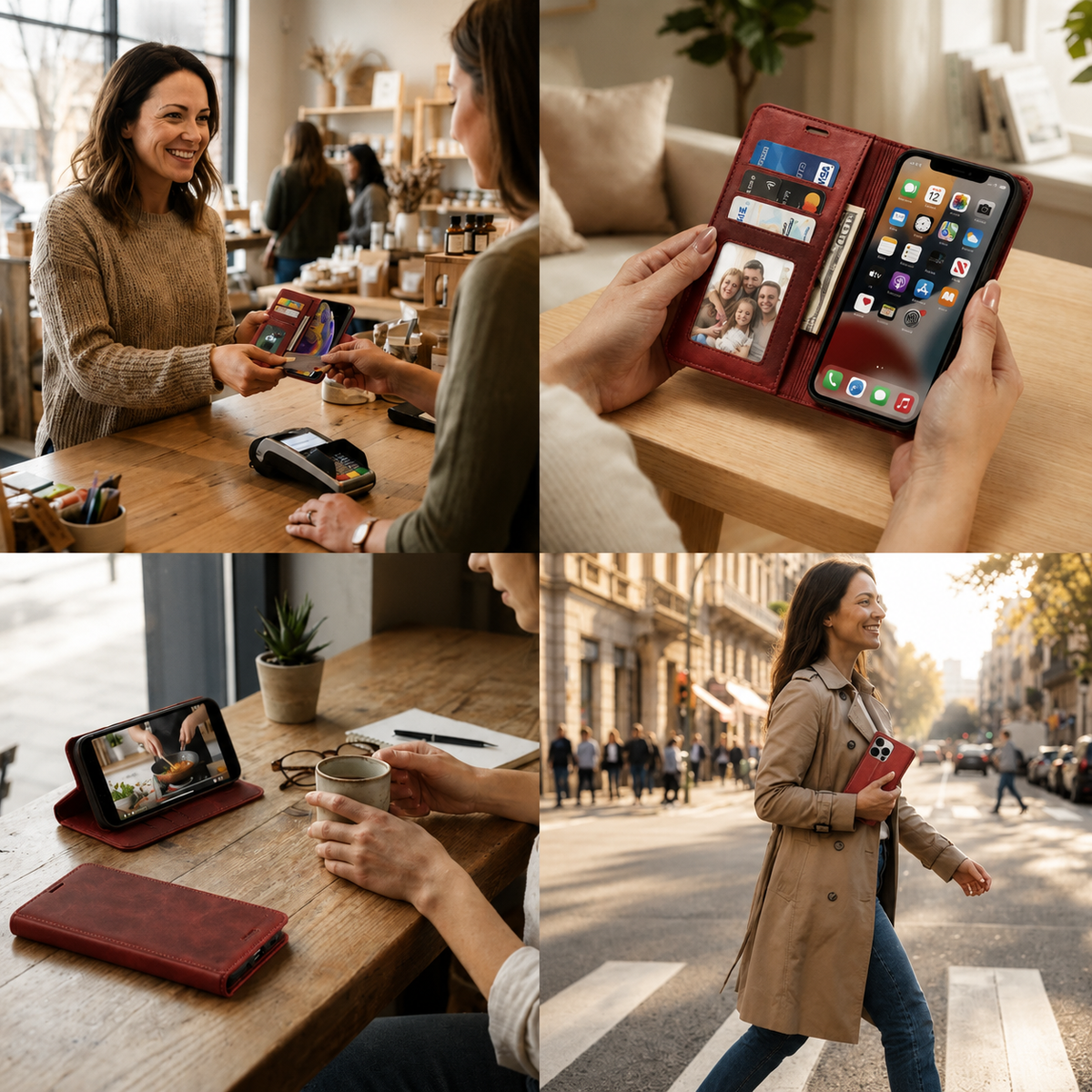 Premium iPhone Case MagSafe Leather Wallet Card Holder Flip Stand Magnetic Closure Shockproof Protective Cover Camera Protection Slim Executive Design