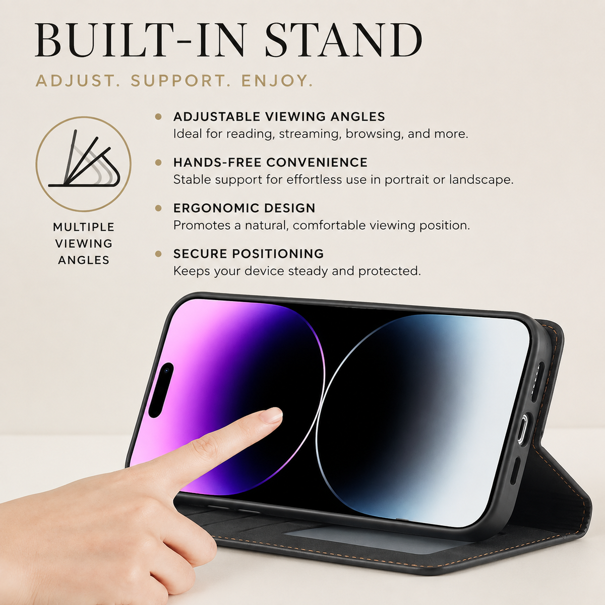 Premium iPhone Case MagSafe Leather Wallet Card Holder Flip Stand Magnetic Closure Shockproof Protective Cover Camera Protection Slim Executive Design