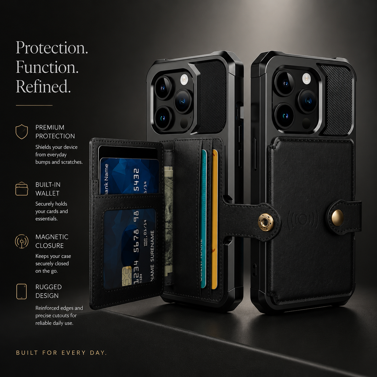 Premium iPhone Case MagSafe Leather Wallet Card Holder Flip Stand Shockproof Protective Cover Anti Fingerprint Anti Scratch Slim Magnet 360 Full Cover