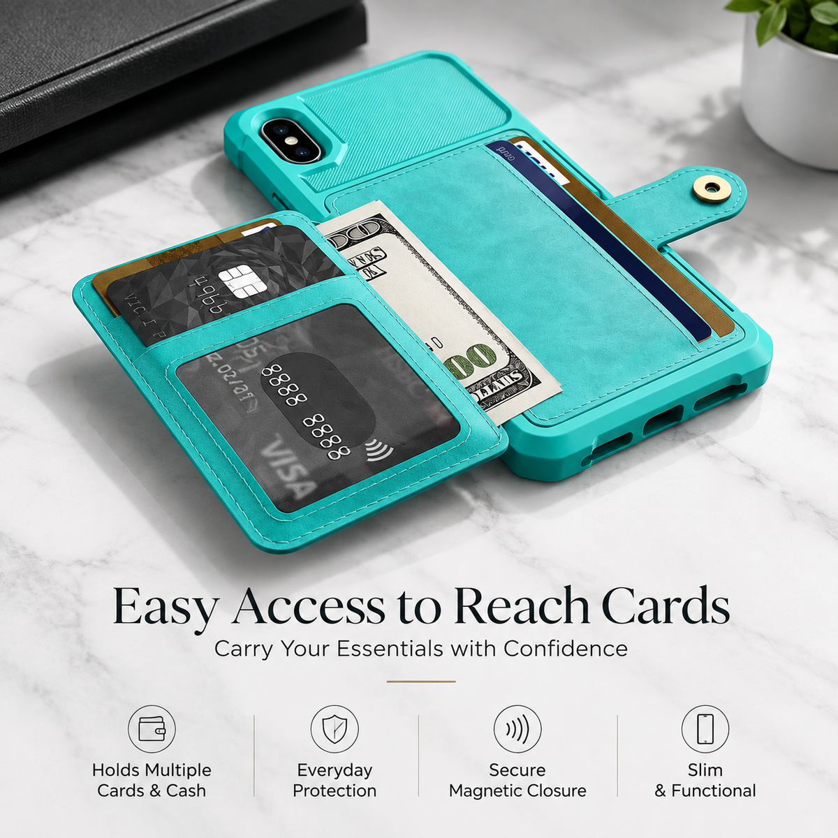 Premium iPhone Case MagSafe Leather Wallet Card Holder Flip Stand Shockproof Protective Cover Anti Fingerprint Anti Scratch Slim Magnet 360 Full Cover