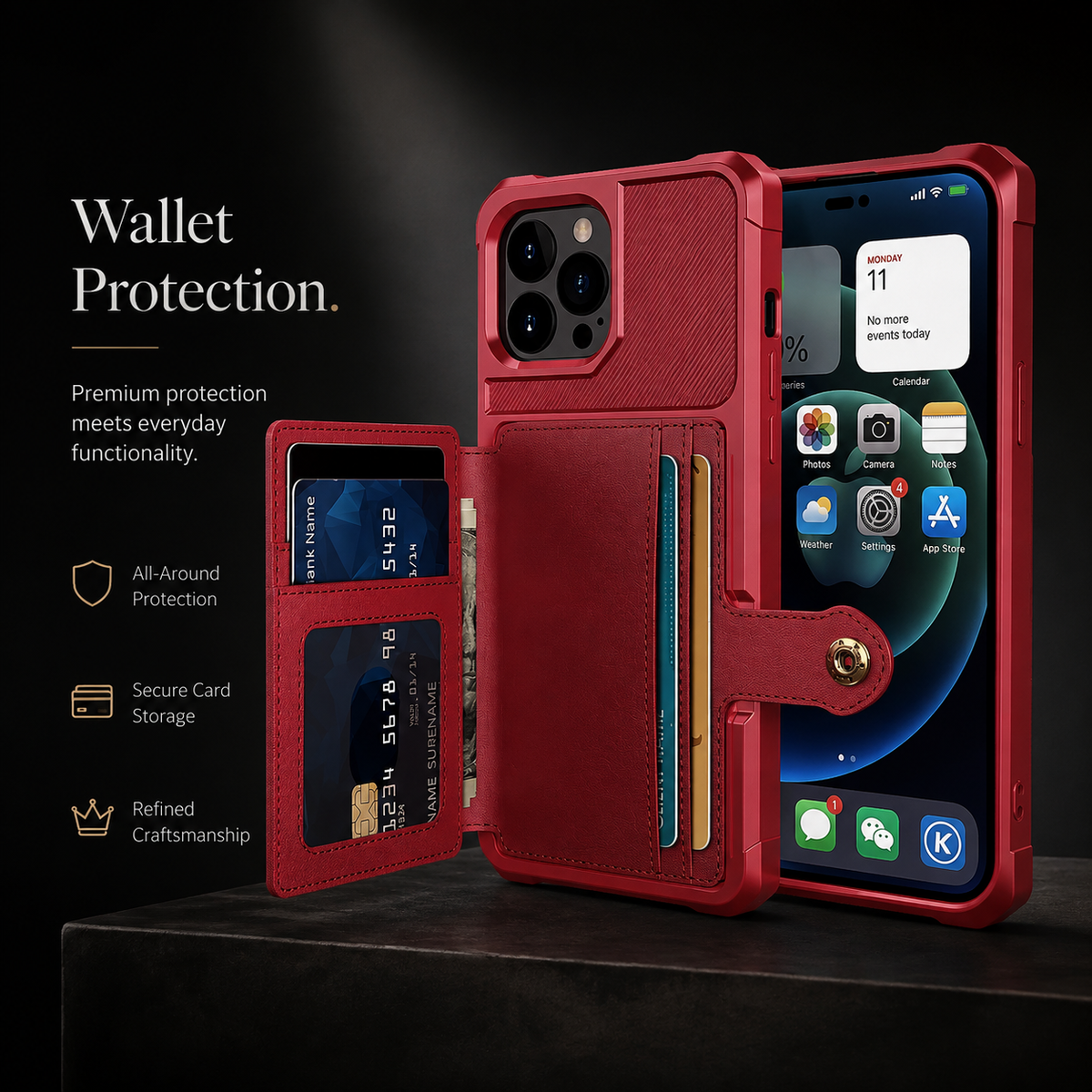 Premium iPhone Case MagSafe Leather Wallet Card Holder Flip Stand Shockproof Protective Cover Anti Fingerprint Anti Scratch Slim Magnet 360 Full Cover