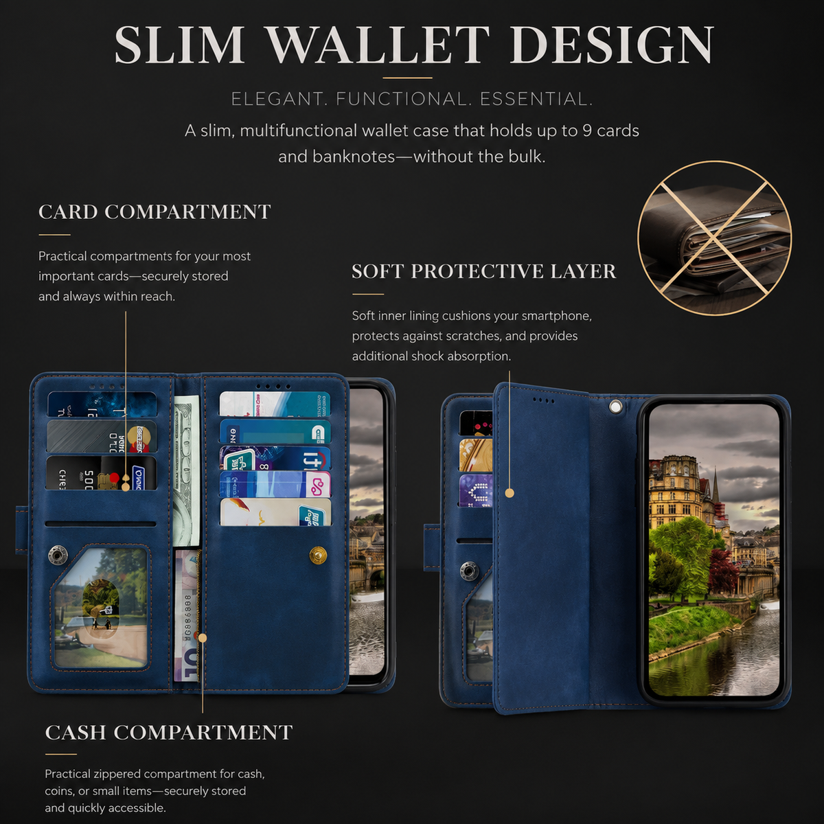 Premium iPhone Case MagSafe Leather Zipper Wallet Card Holder Flip Stand Strap Shockproof Camera Protection Magnetic Full Coverage Slim Design Clean
