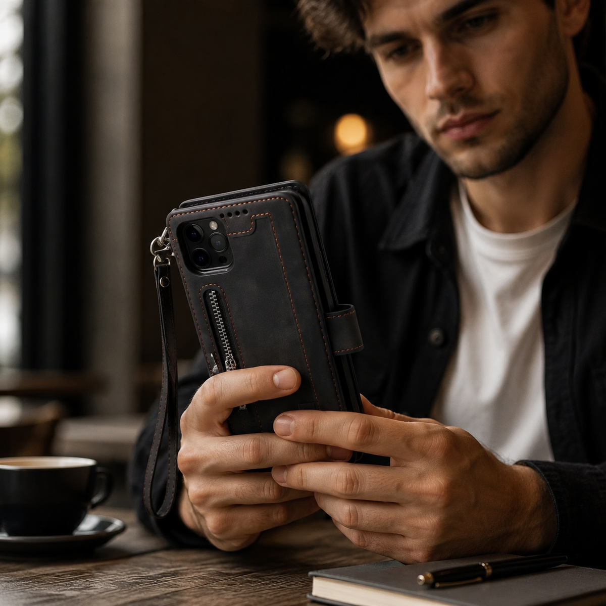 Premium iPhone Case MagSafe Leather Zipper Wallet Card Holder Flip Stand Strap Shockproof Camera Protection Magnetic Full Coverage Slim Design Clean