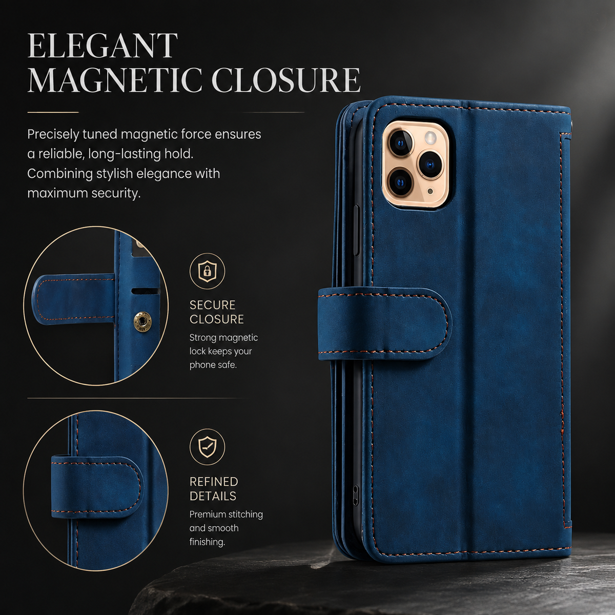 Premium iPhone Case MagSafe Leather Zipper Wallet Card Holder Flip Stand Strap Shockproof Camera Protection Magnetic Full Coverage Slim Design Clean