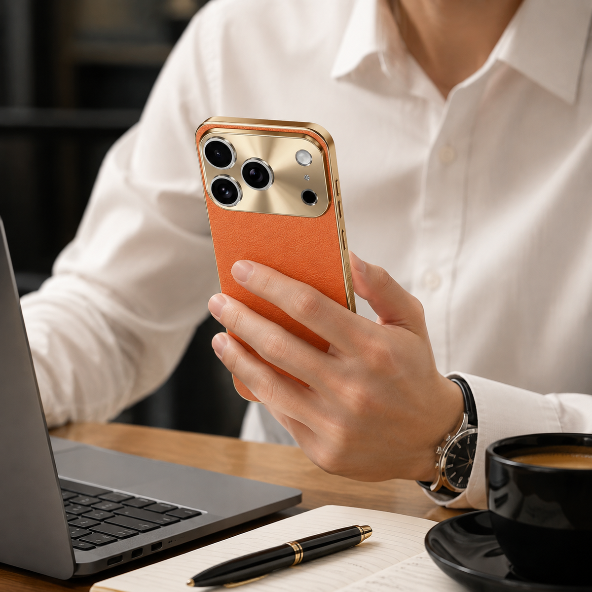 Premium iPhone Case MagSafe Lychee Leather Back Electroplated Frame Shockproof Camera Lens Protection Full Coverage Slim Magnetic Protective Cover