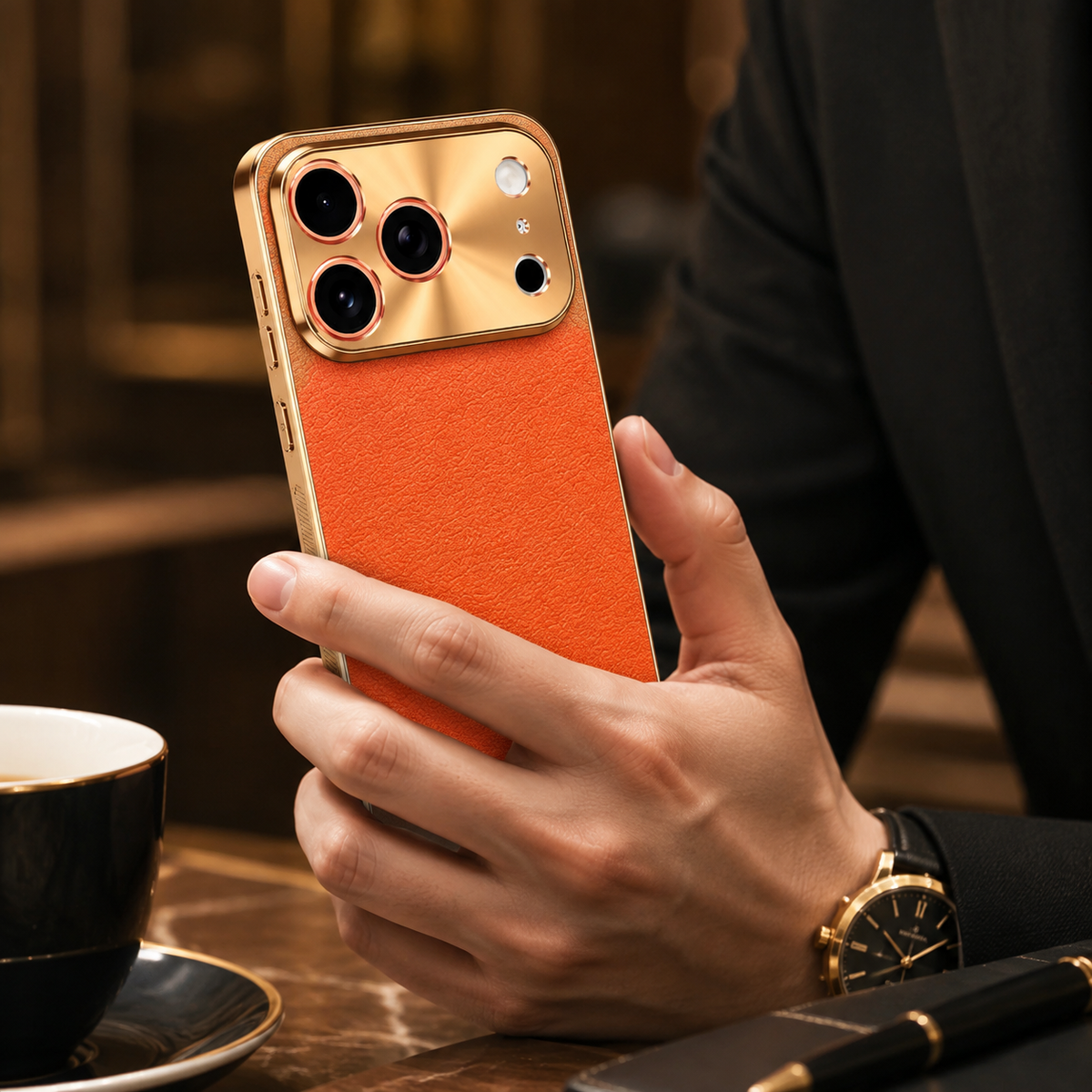 Premium iPhone Case MagSafe Lychee Leather Back Electroplated Frame Shockproof Camera Lens Protection Full Coverage Slim Magnetic Protective Cover