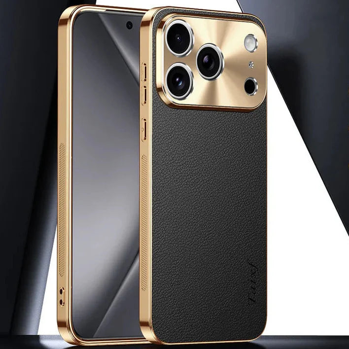 Premium iPhone Case MagSafe Lychee Leather Back Electroplated Frame Shockproof Camera Lens Protection Full Coverage Slim Magnetic Protective Cover