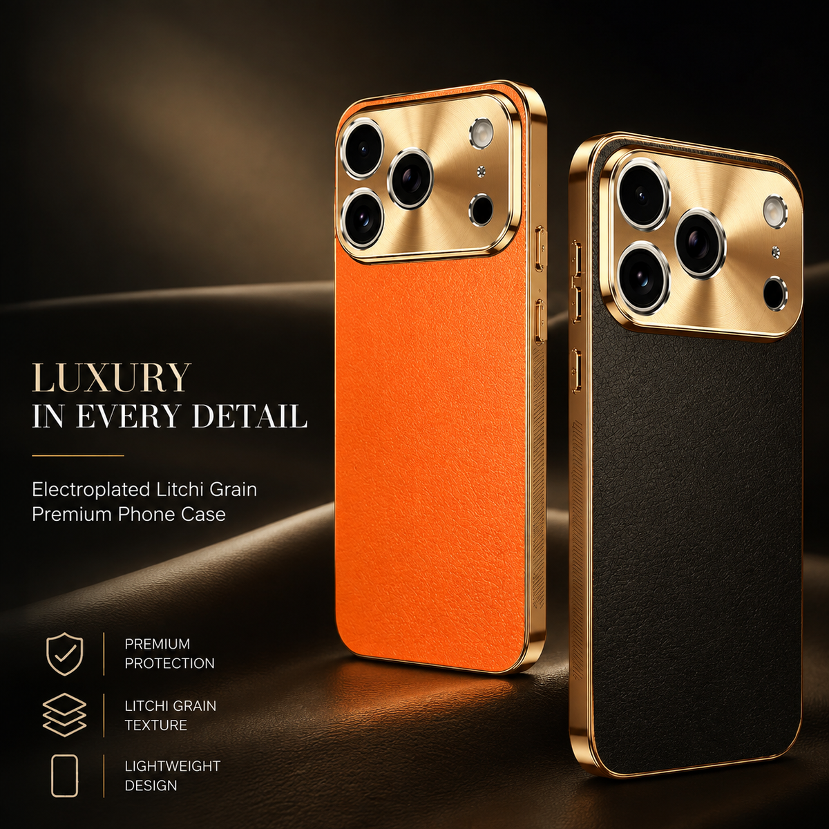 Premium iPhone Case MagSafe Lychee Leather Back Electroplated Frame Shockproof Camera Lens Protection Full Coverage Slim Magnetic Protective Cover