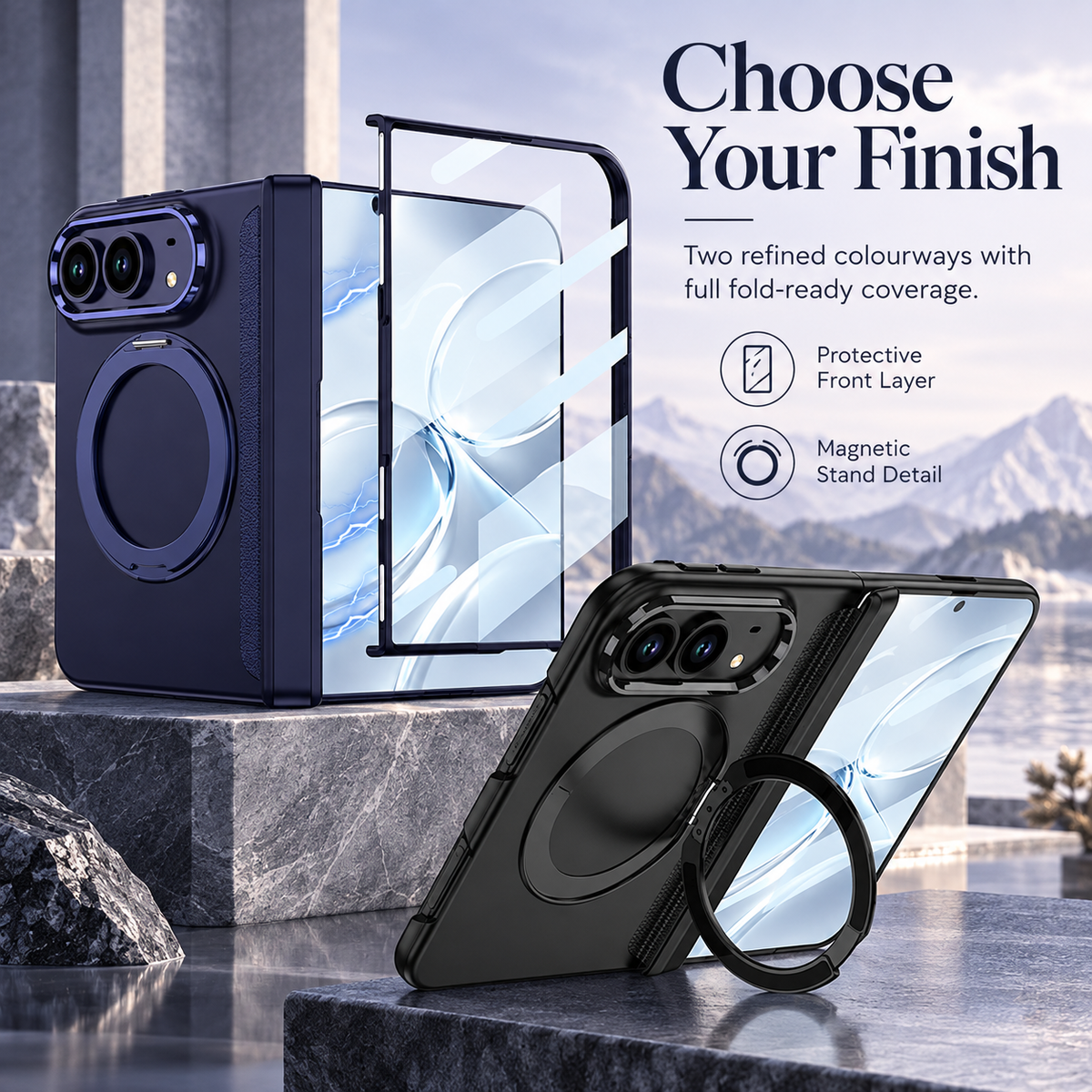 Premium iPhone Case MagSafe Magnetic 360 Ring Stand Foldable Cover Full Protection Fingerprint Resistant Shockproof Bumper Slim Durable Phone Cover Case